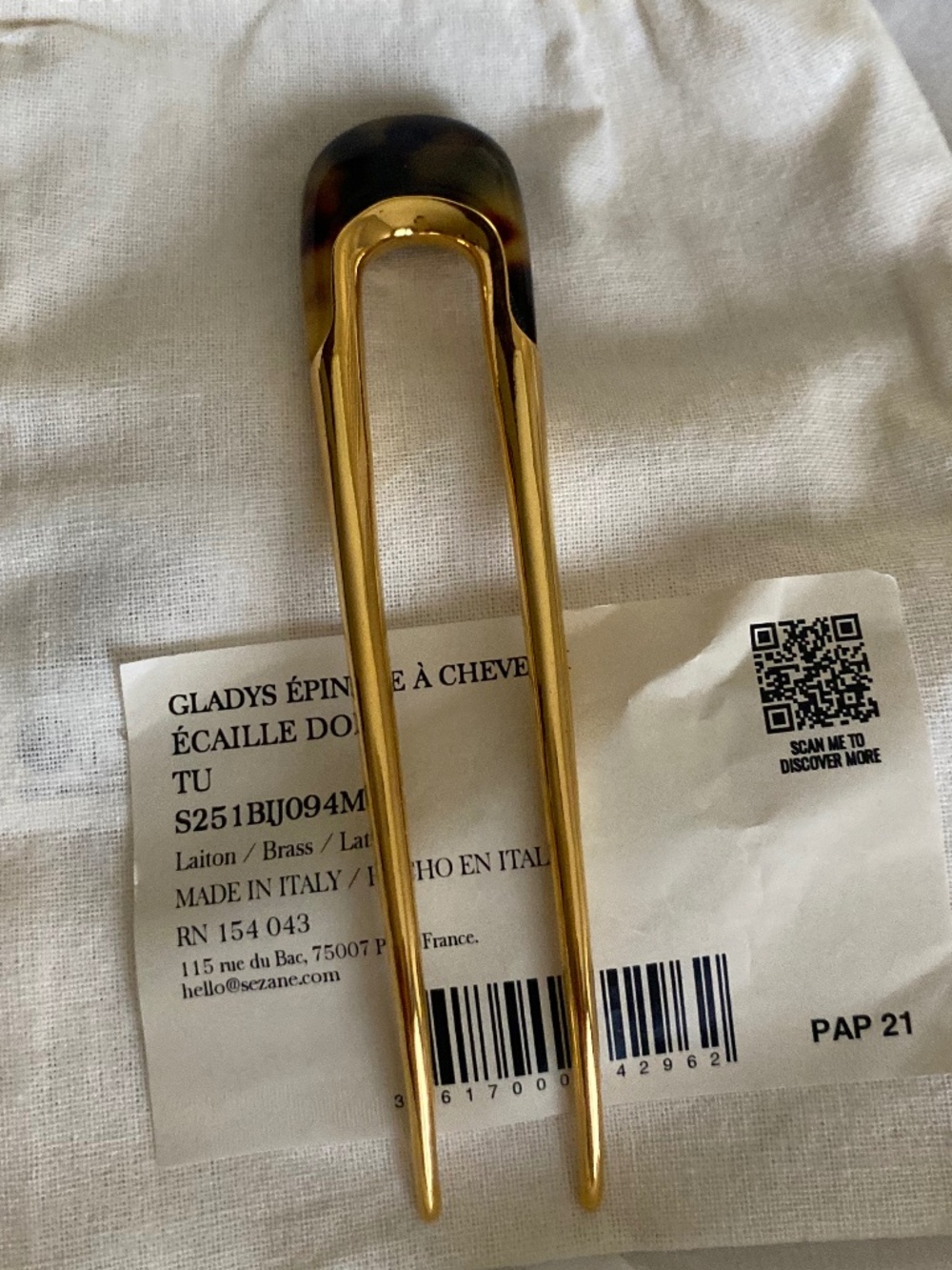Sezane French Hair Pin 'Gladys' NWT